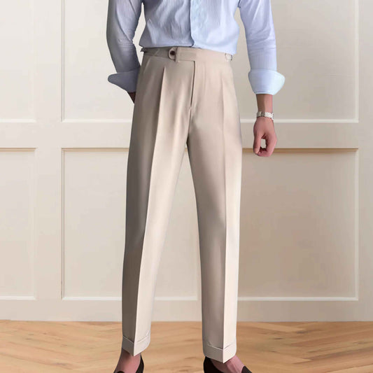 Biscuit Beige Gurkha Pants Single Front Button, Side Adjuster Buckles & Tailored Fit - Adam Spirit