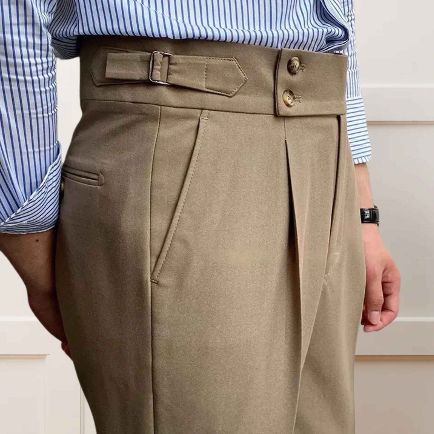 Khaki Gurkha Pants – Double Button, Side Adjusters & Tailored Fit - Adam Spirit