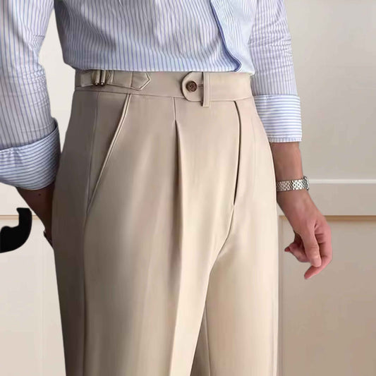 Biscuit Beige Gurkha Pants Single Front Button, Side Adjuster Buckles & Tailored Fit - Adam Spirit