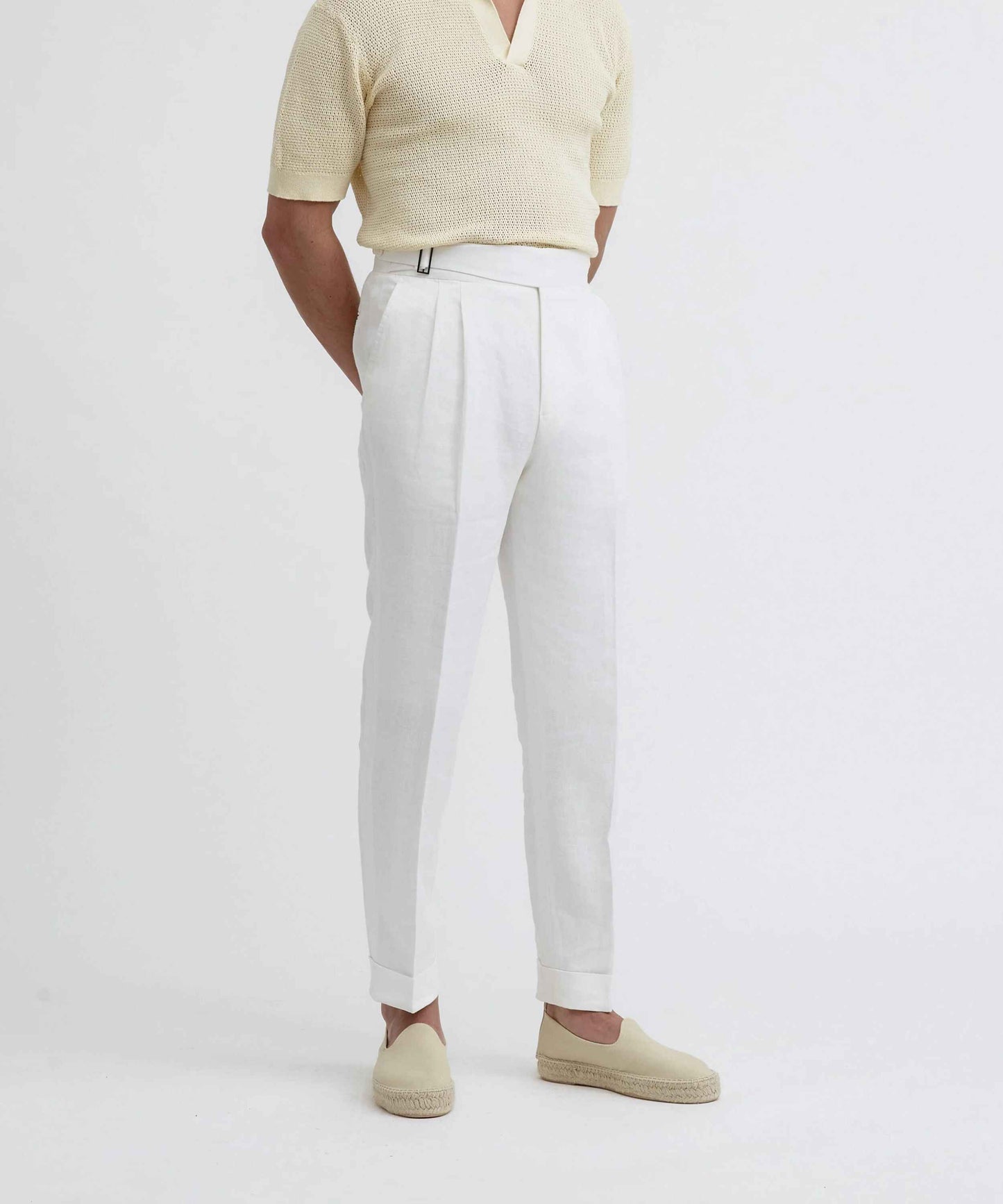White Linen Gurkha Pants Classic Double Side Adjusters & Tailored Fit - Adam Spirit