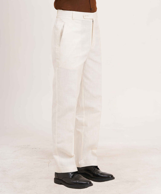 Ivory White Linen Gurkha Pants Tailored Fit - Adam Spirit