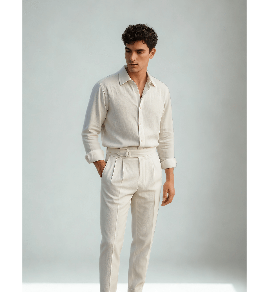 Greek White Linen Gurkha Pants Tailored Fit - Adam Spirit