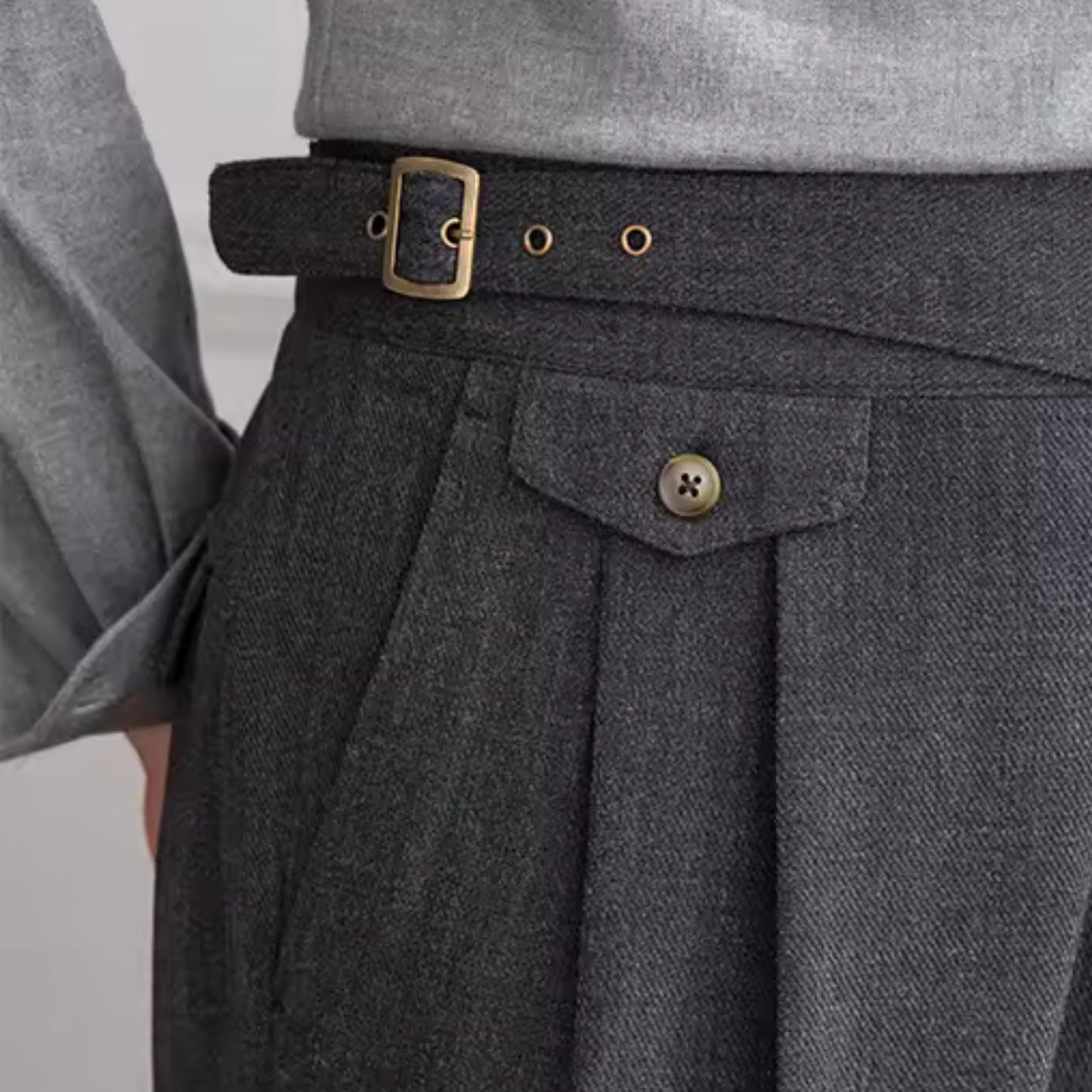Gray Gurkha Pants – Double Pleated, Side Adjusters & High-Waist Fit - Adam Spirit