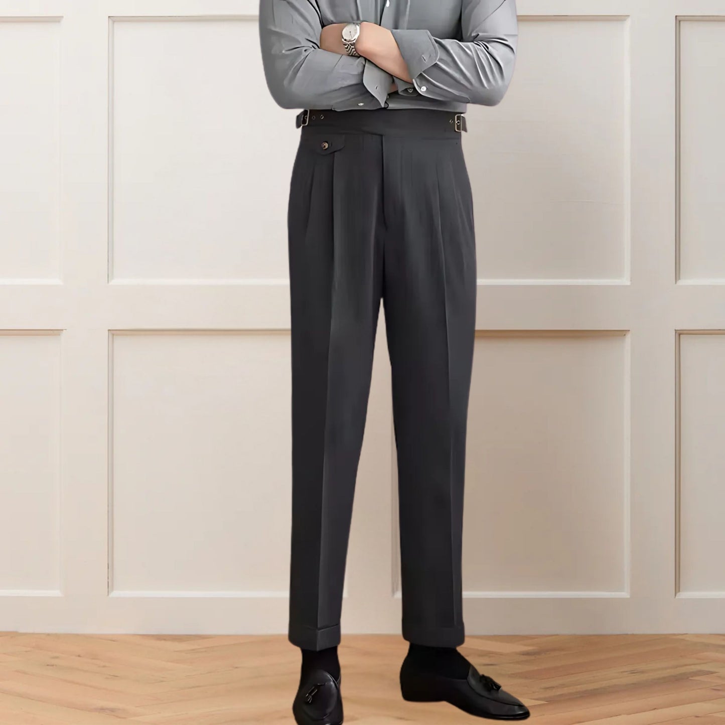 Gray Gurkha Pants – Double Pleated, Side Adjusters & High-Waist Fit - Adam Spirit