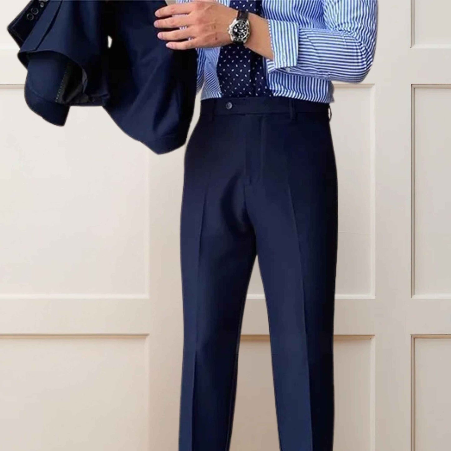 Blue Pants Single Button Closure & Tailored Fit - Adam Spirit