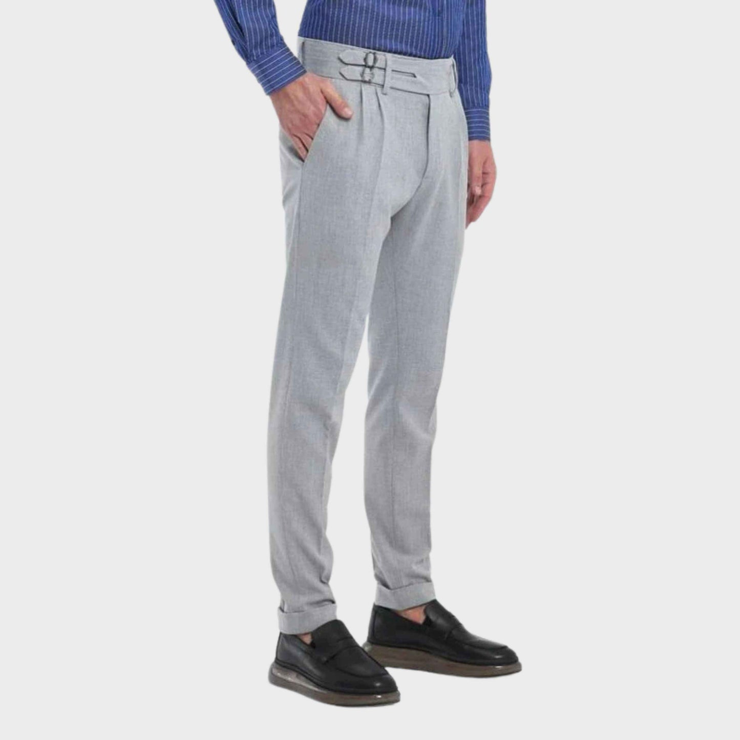 Light Charcoal Double Front Buckle Gurkha Pants - Back Adjuster Buckles - Adam Spirit