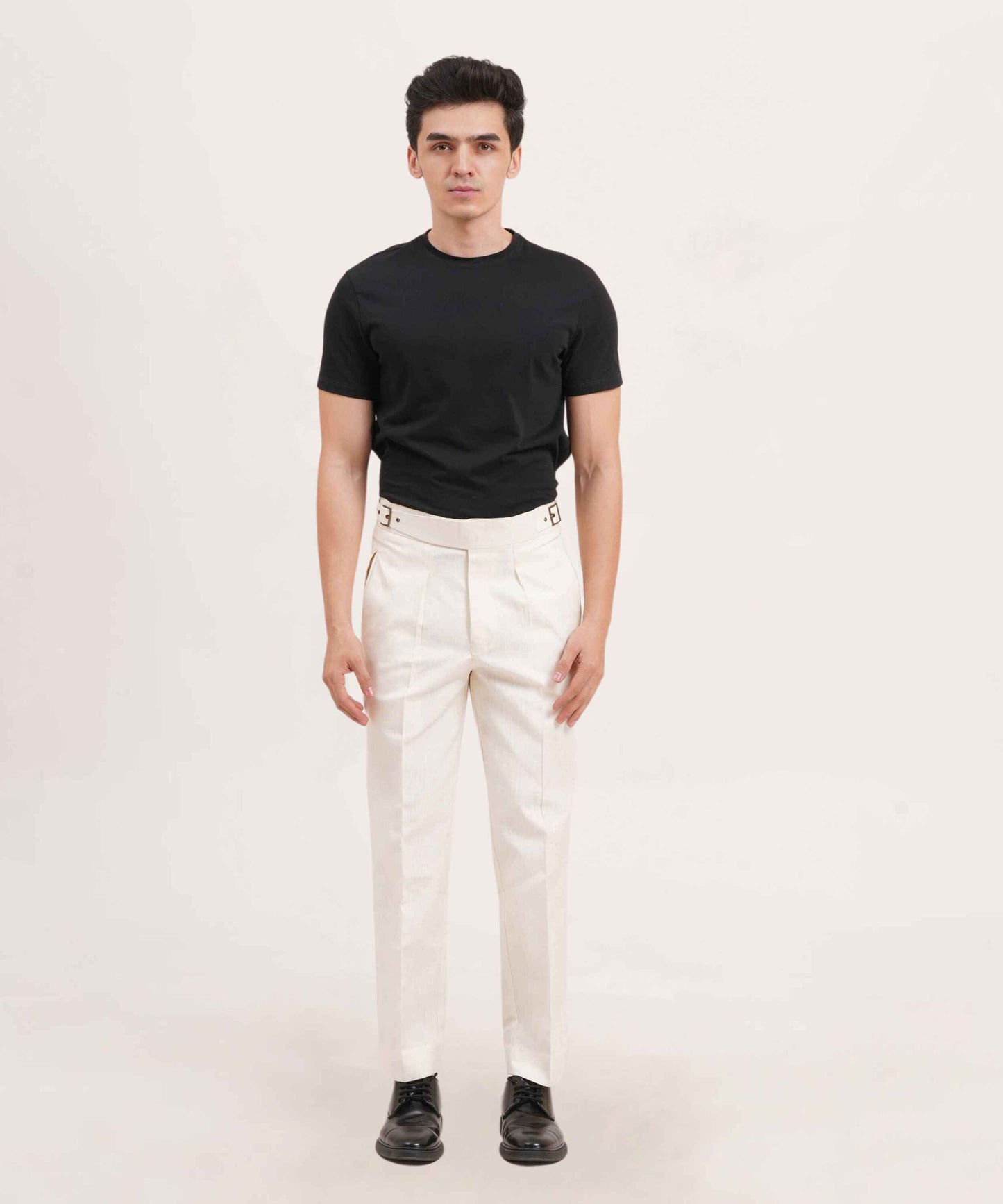 Ivory White Gurkha Linen Pants Classic Double Side Adjusters
