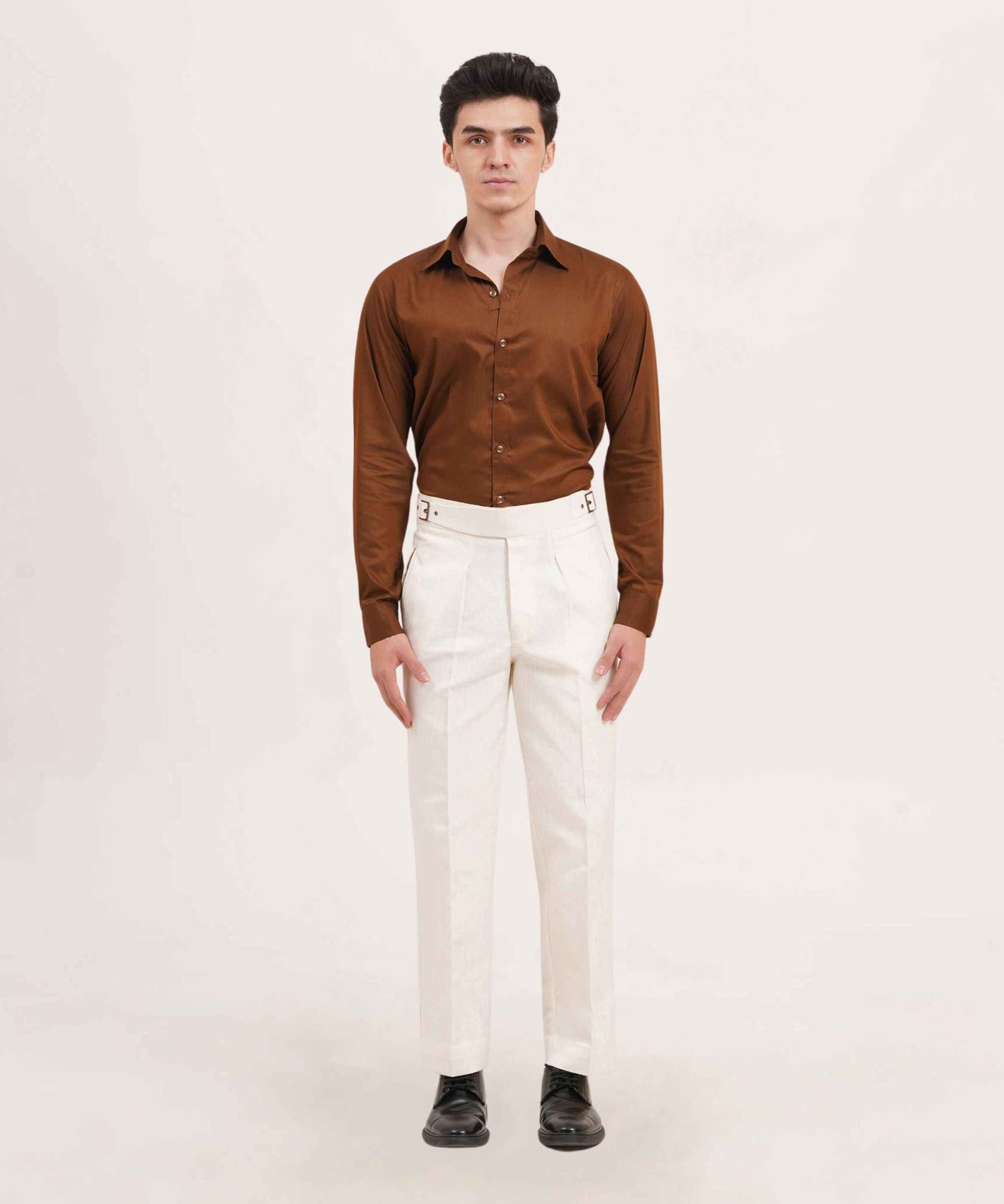 Ivory White Gurkha Linen Pants Classic Double Side Adjusters