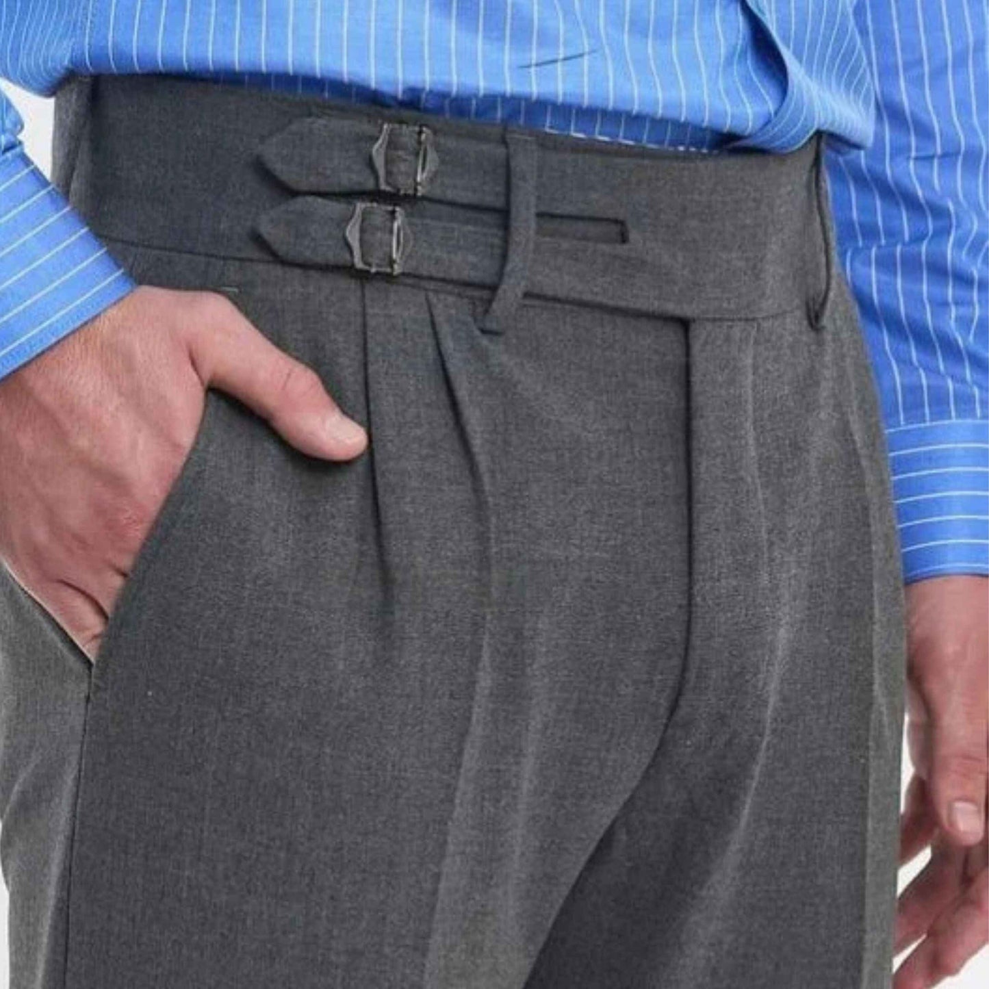 Gray Gurkha Pants – Front Buckle, High-Waisted & Tailored Fit - Adam Spirit