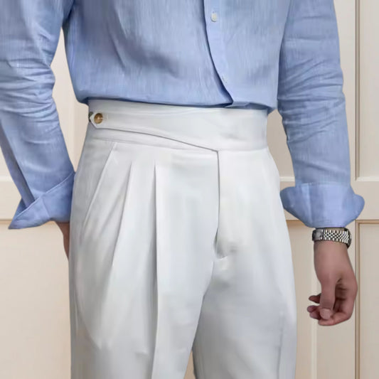 White Gurkha Pants Classic Side Adjuster Button & Tailored Fit - Adam Spirit