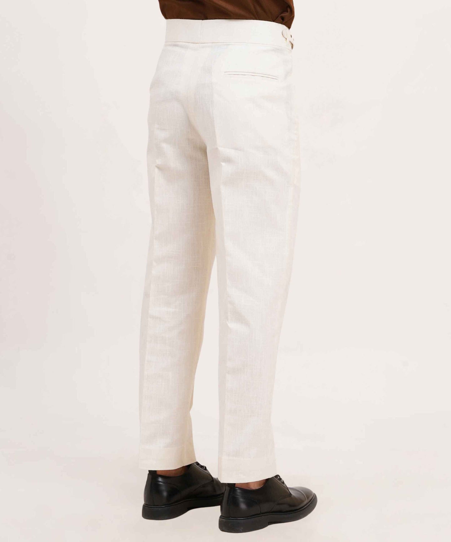 Ivory White Gurkha Linen Pants Classic Double Side Adjusters