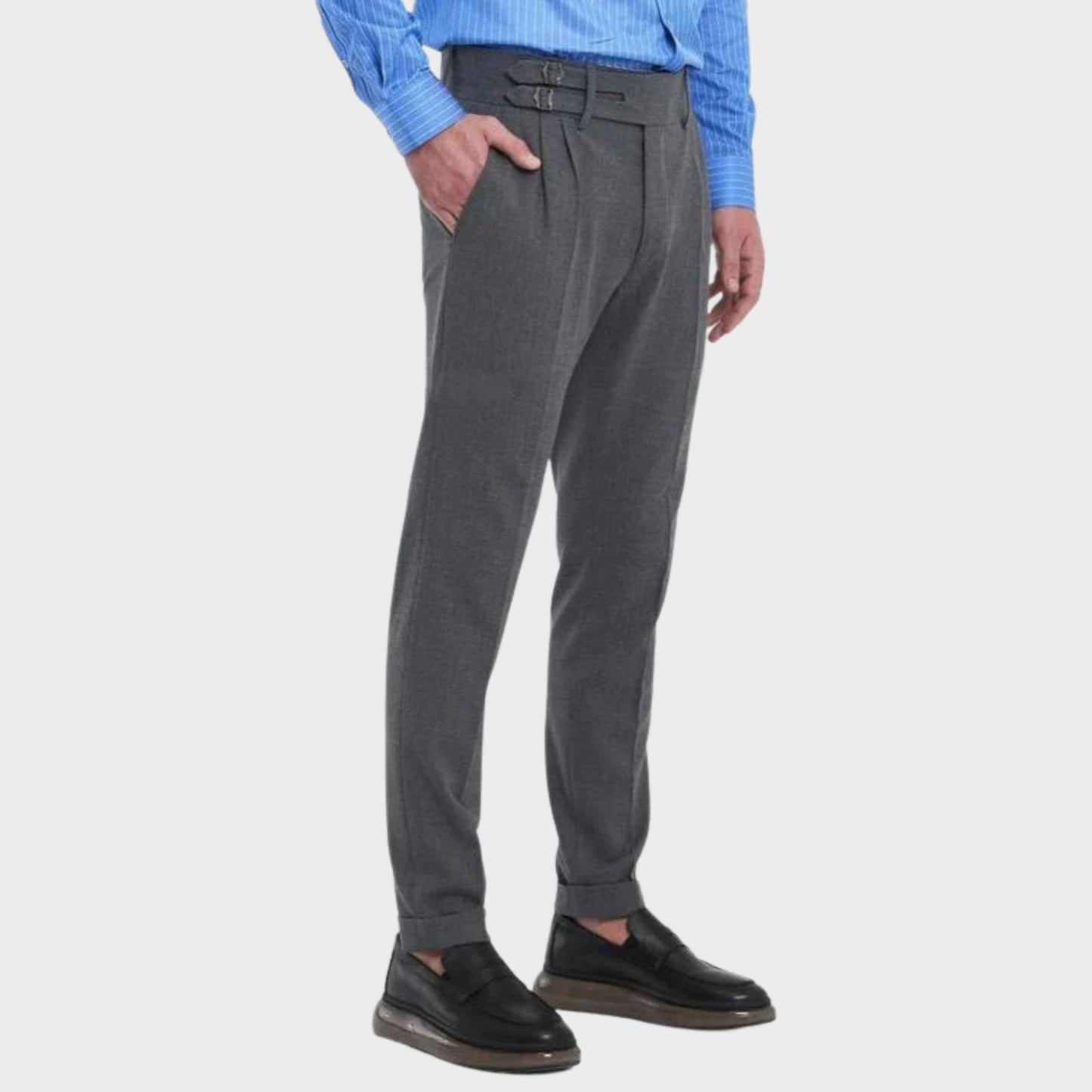 Gray Gurkha Pants – Front Buckle, High-Waisted & Tailored Fit - Adam Spirit