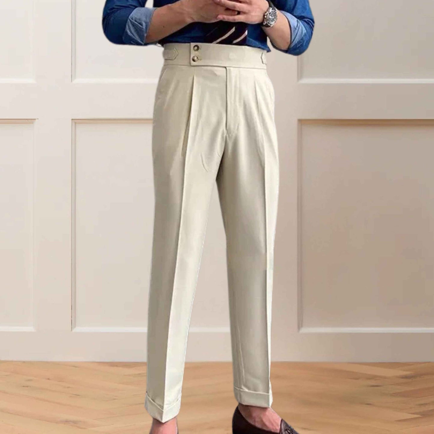 Ivory Beige Gurkha Pants Double Button | Tailored Fit – Adam Spirit - Adam Spirit