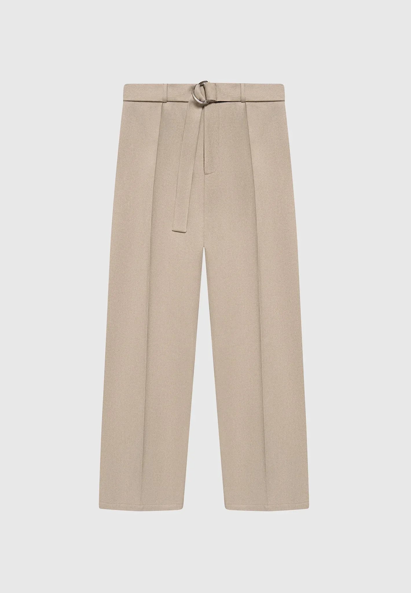Beige Textured Belted Tailored Trousers Relaxed Fit - Adam Spirit