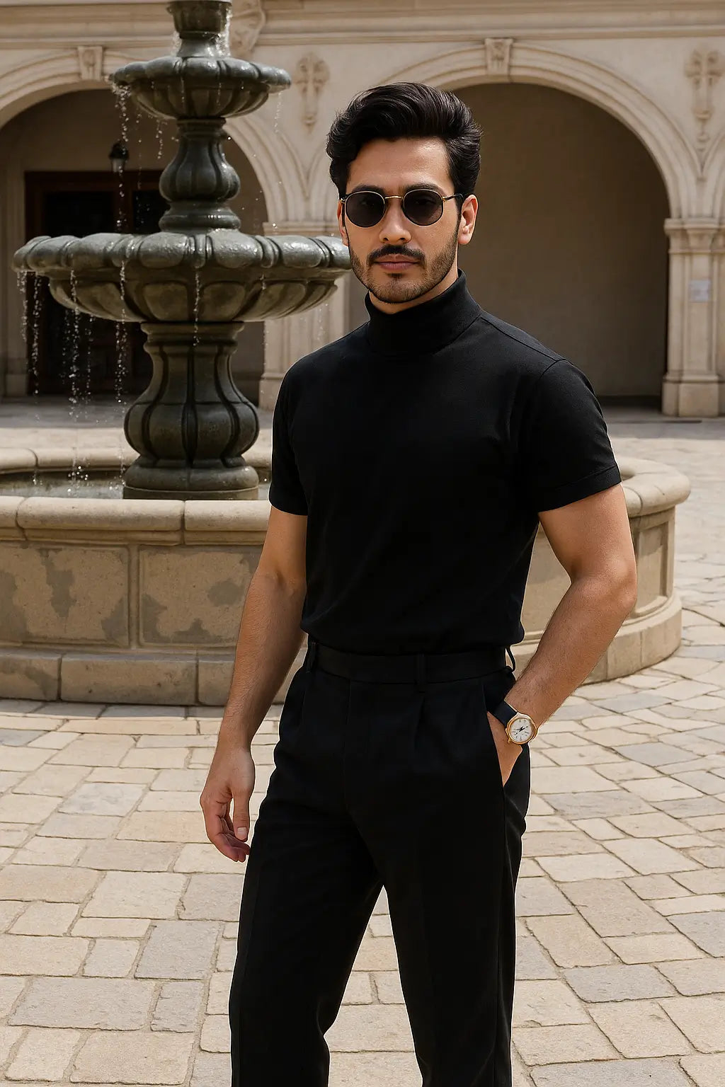 Raven Black Double-Pleated Trousers High-Waist Tapered Fit - Adam Spirit