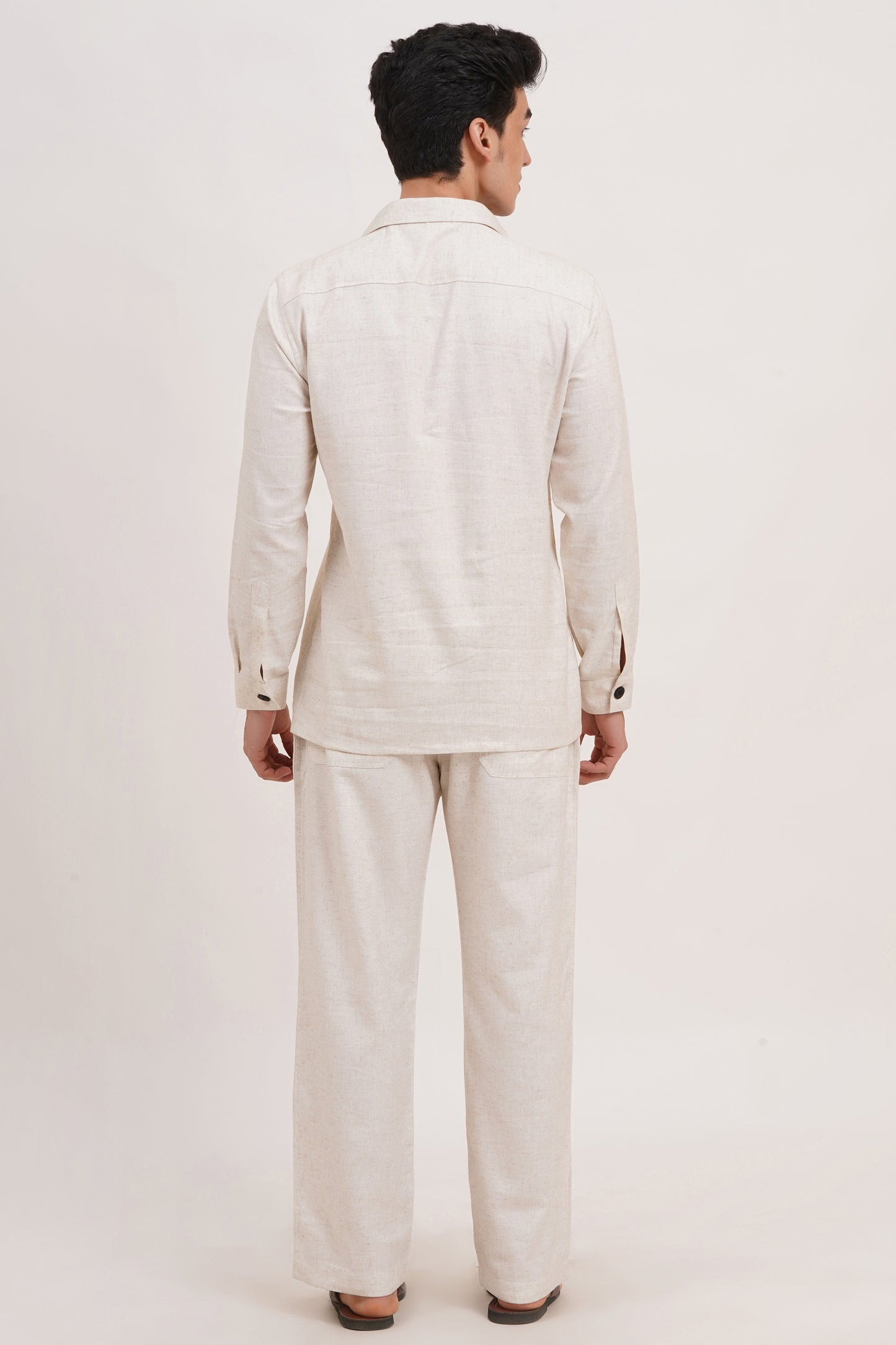 Men’s Warm Ivory Linen Blend Cord Set – Breathable & Stylish Two-Piece Outfit - Adam Spirit