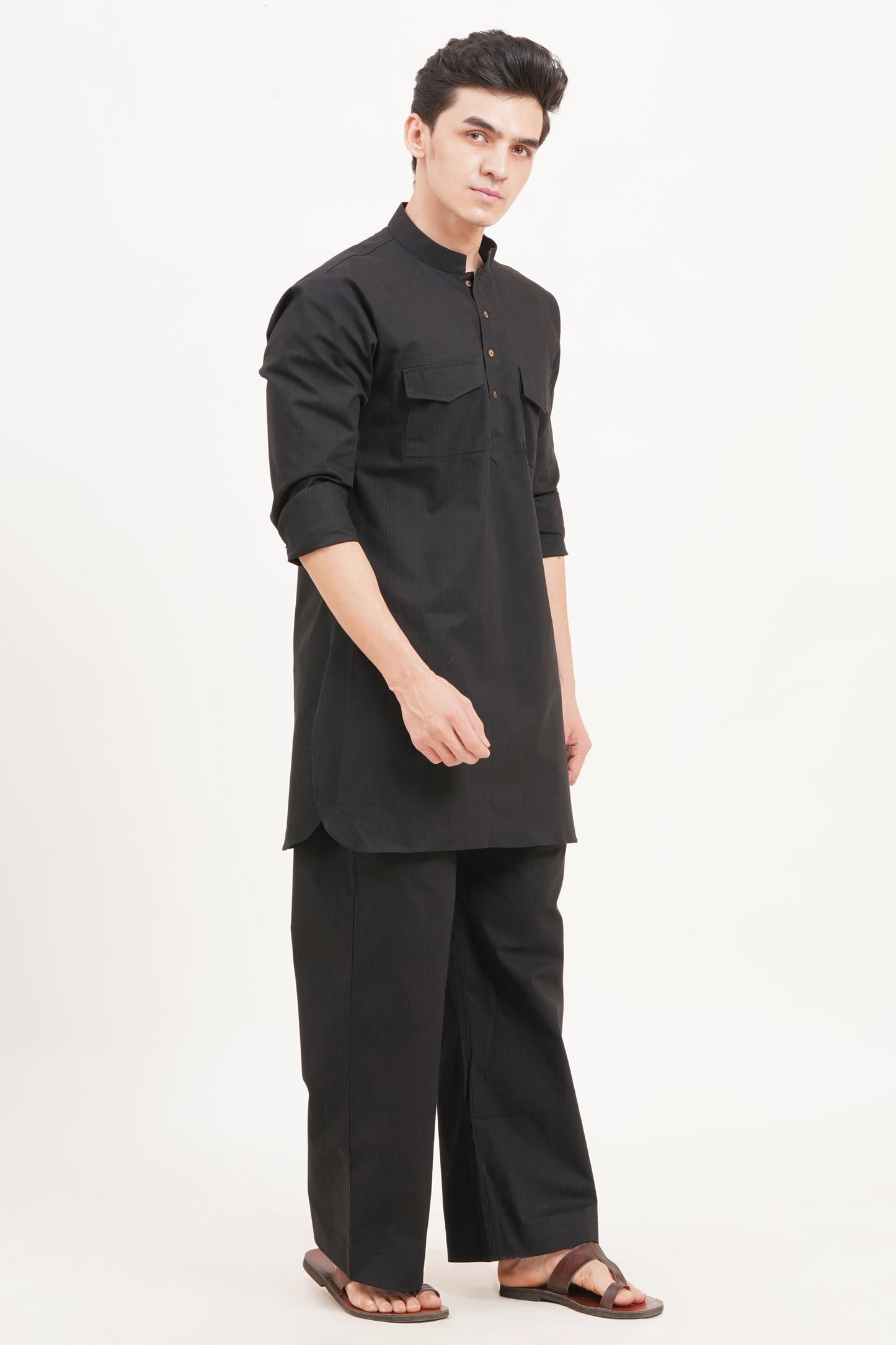 Men’s Black Kurta Set Timeless Elegance in a Luxe Linen Blend - Adam Spirit