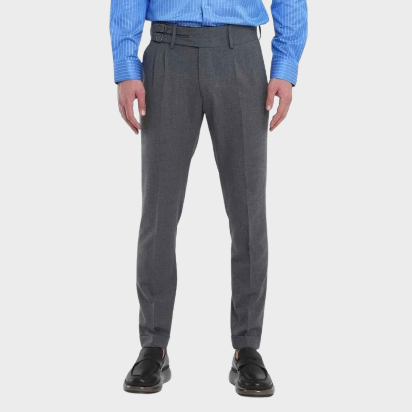 Gray Gurkha Pants Front Buckle, High-Waisted & Tailored Fit - Adam Spirit