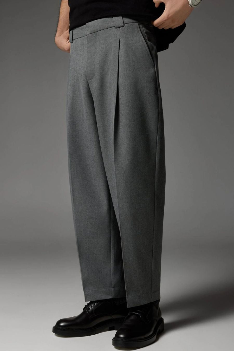Gray Loose Fit Palazzo Pants - Adam Spirit