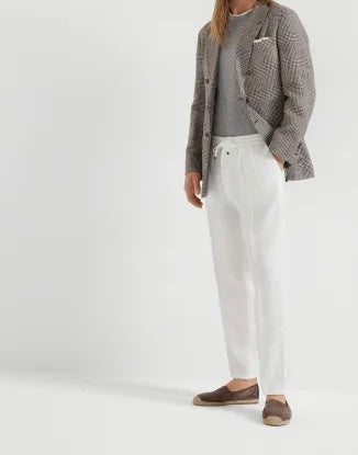 Men's Relaxed Fit Linen- Blend Drawstring Trousers - White