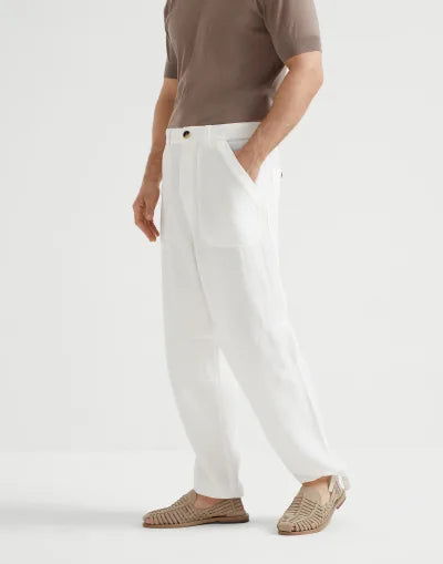 Resort Linen Drawstring Trousers Classic White