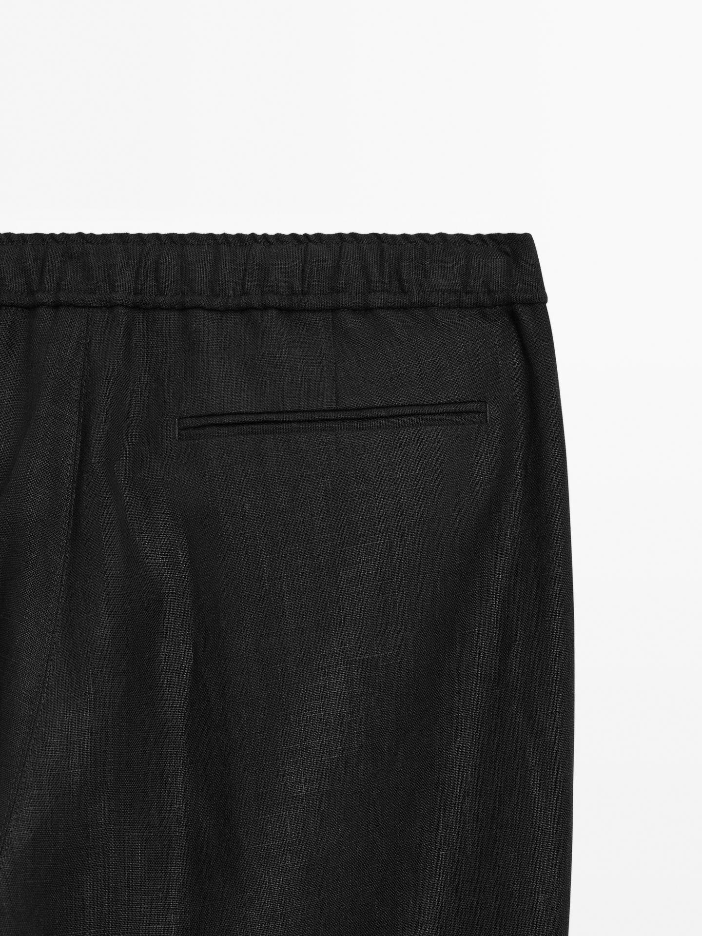 Black Linen Drawstring Pants Relaxed Fit Summer Bottoms for Effortless Comfort