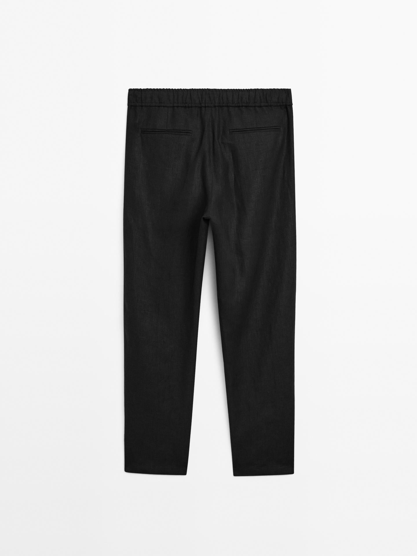 Black Linen Drawstring Pants Relaxed Fit Summer Bottoms for Effortless Comfort
