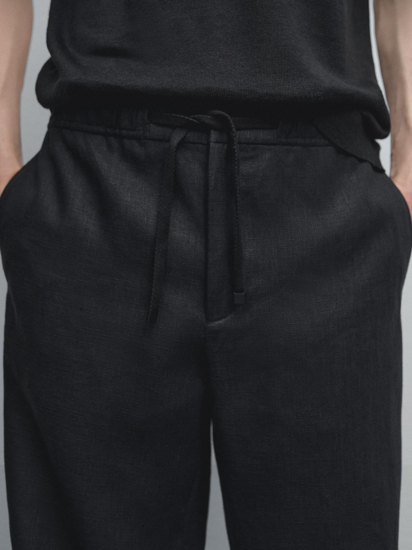 Black Linen Drawstring Pants Relaxed Fit Summer Bottoms for Effortless Comfort