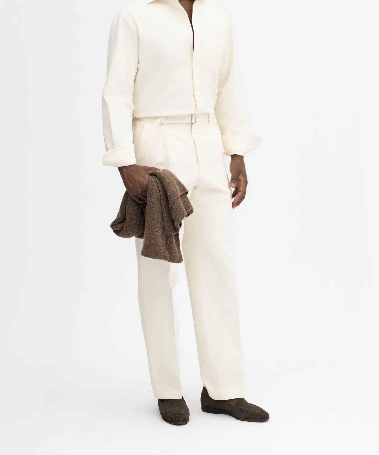 Ivory Cotton Wide-Fit Trousers Belted & Relaxed Tailoring - Adam Spirit