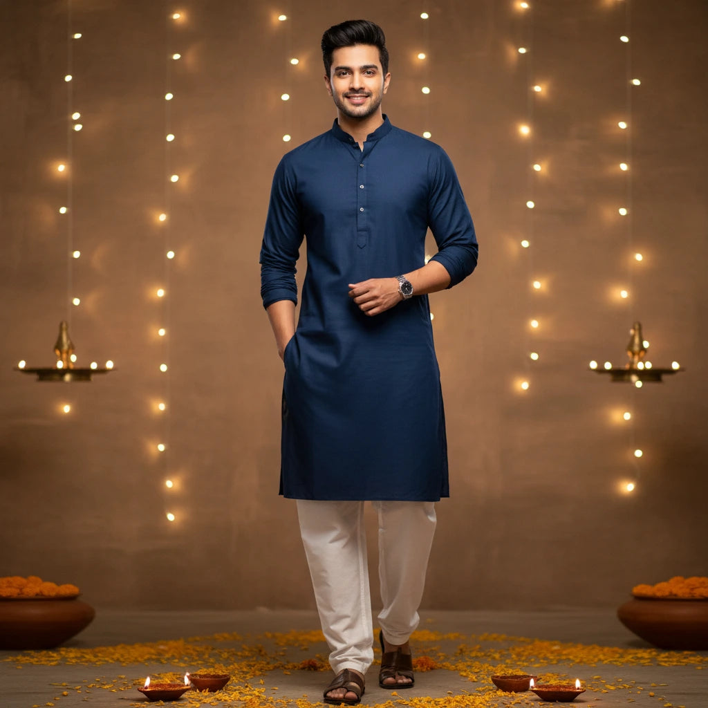 Men’s Blue Kurta Pajama Set – Elegant Ethnic Wear for Weddings, Festive, and Traditional Occasions - Adam Spirit