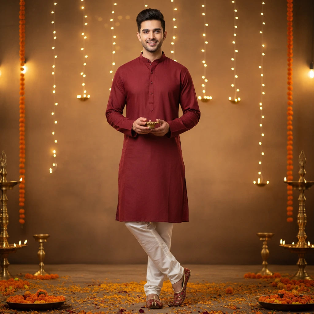 Men’s Maroon Kurta Pajama Set – Elegant Ethnic Wear for Weddings, Festive, and Traditional Occasions - Adam Spirit