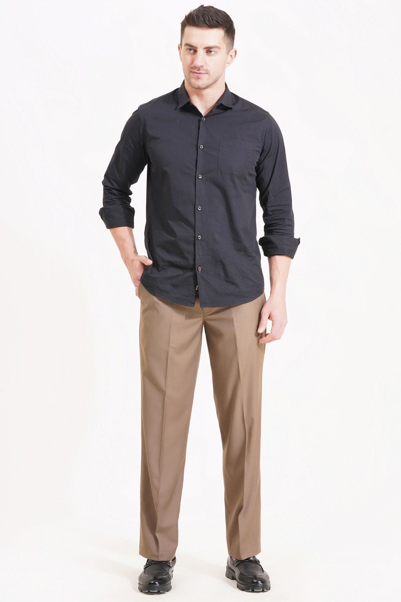 Brown Relaxed Fit Formal Trousers | by Adam Spirit - Adam Spirit