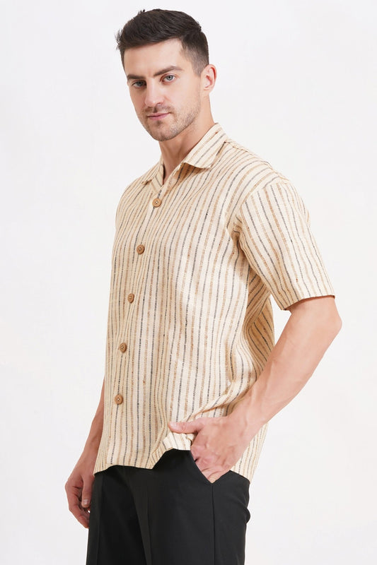 Comfort Fit Striped Khadi Short Sleeve Shirt | by Adam Spirit - Adam Spirit