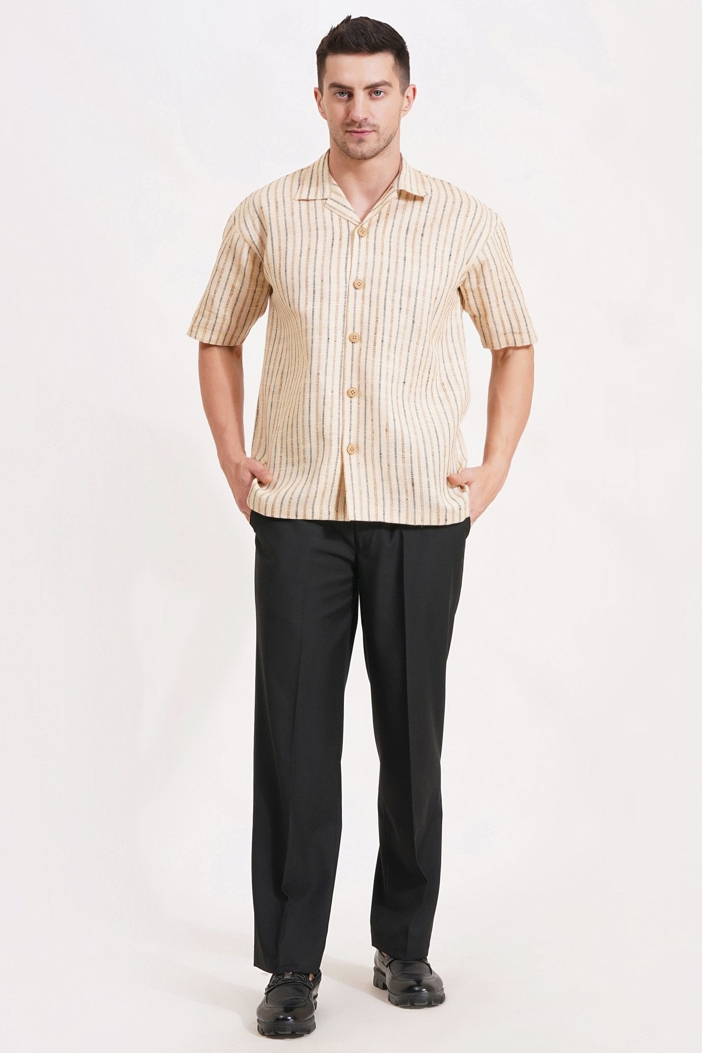 Comfort Fit Striped Khadi Short Sleeve Shirt | by Adam Spirit - Adam Spirit