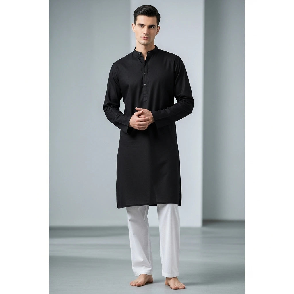 Men’s Black Kurta Pajama Set – Elegant Ethnic Wear for Weddings, Festive, and Traditional Occasions