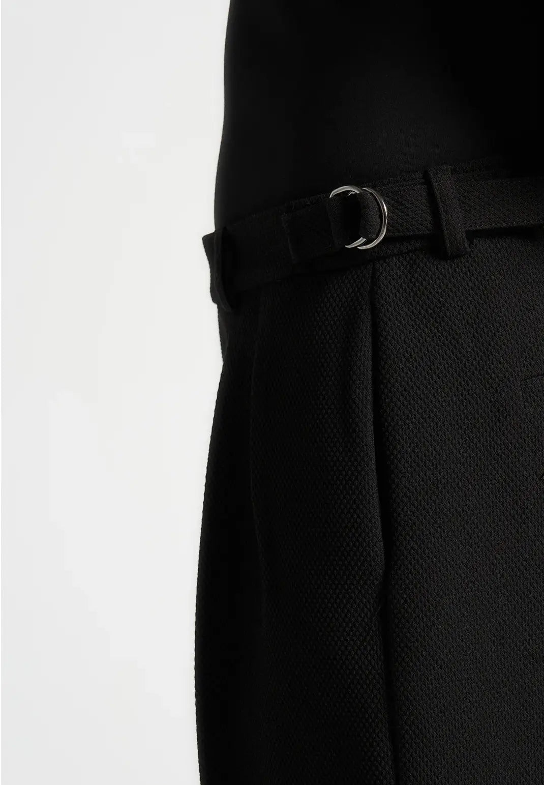 Black Textured Twin Pleat Tailored Trousers Relaxed Fit - Adam Spirit