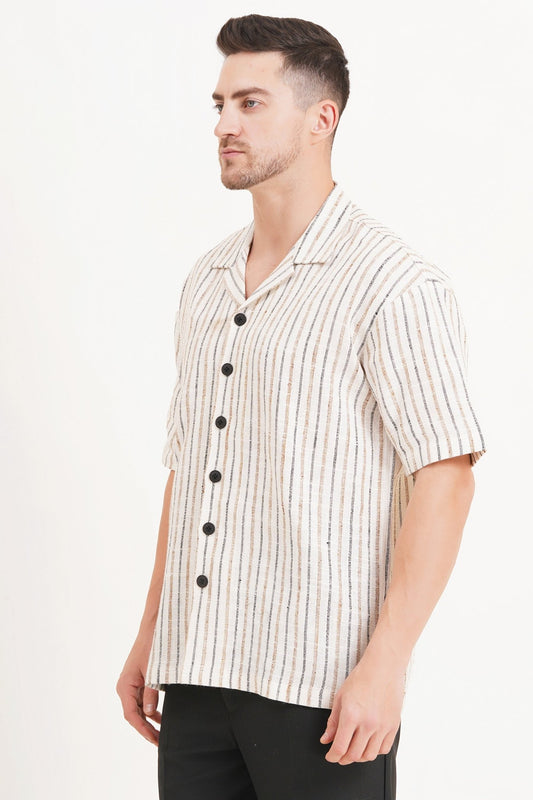 Striped Khadi Short Sleeve Shirt Breathable & Stylish - Adam Spirit