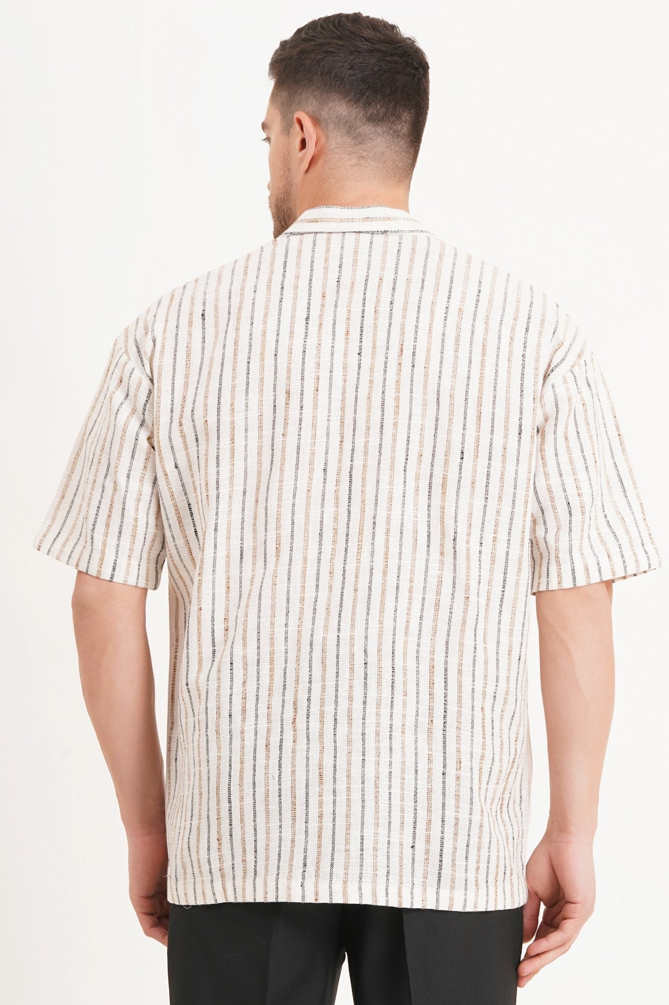 Striped Khadi Short Sleeve Shirt Breathable & Stylish - Adam Spirit