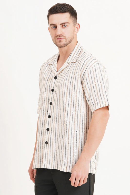 Striped Khadi Short Sleeve Shirt Breathable & Stylish - Adam Spirit