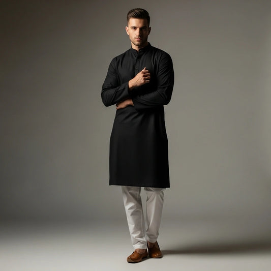 Men’s Black Kurta Pajama Set – Elegant Ethnic Wear for Weddings, Festive, and Traditional Occasions