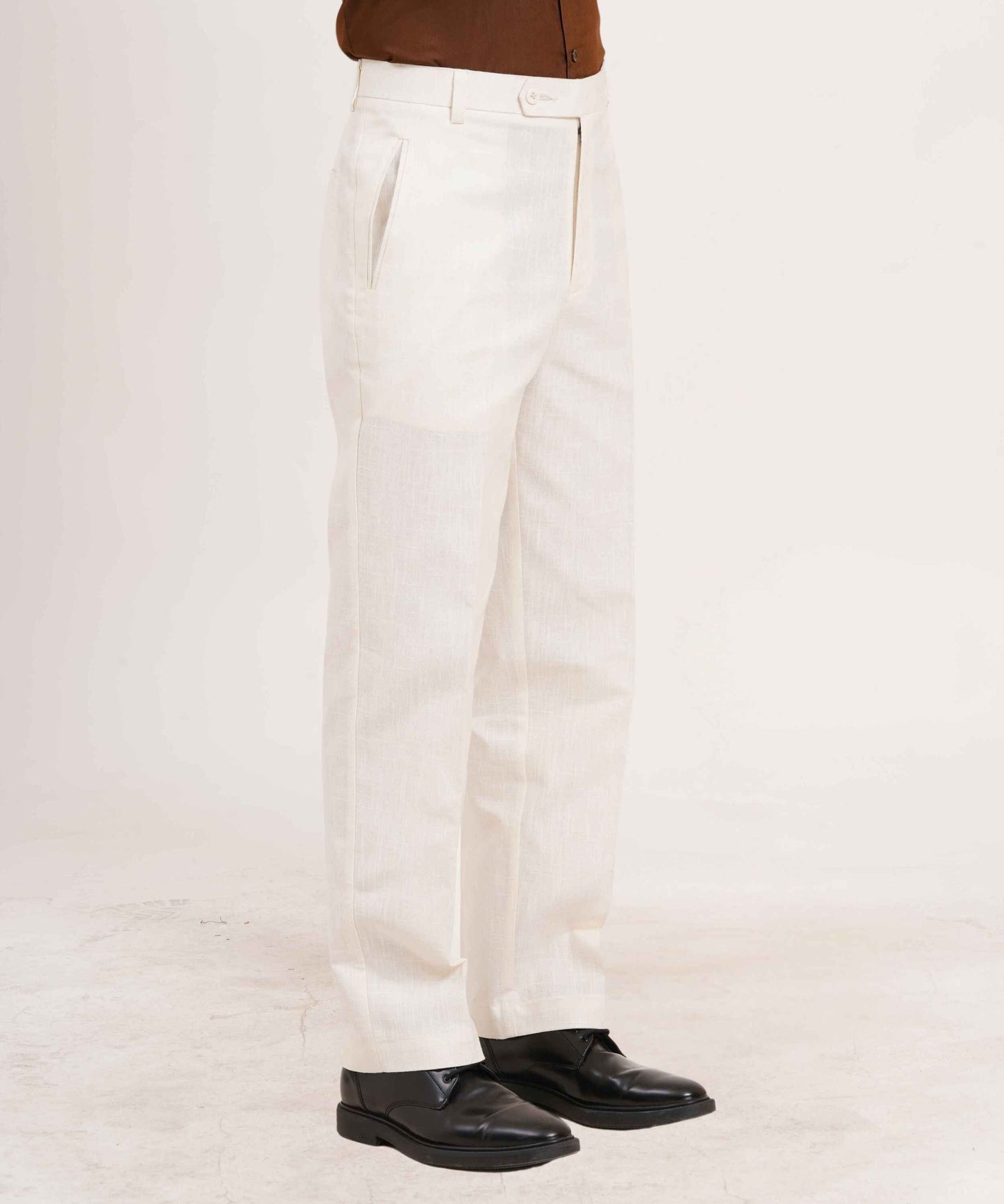 Ivory White Linen Gurkha Pants  Tailored Fit