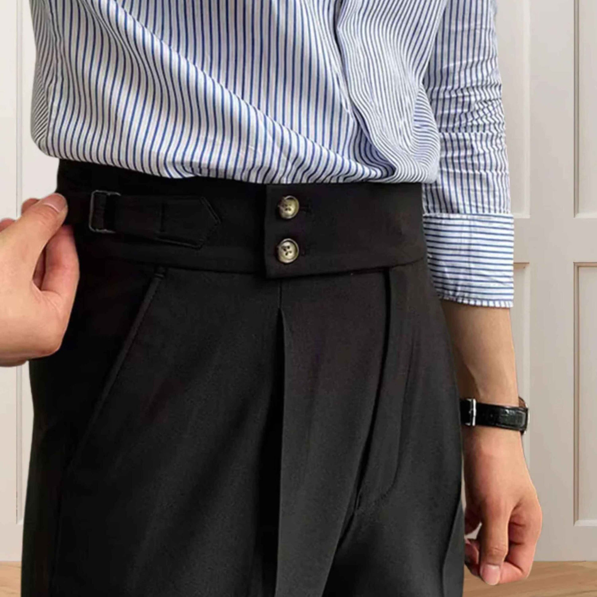 Black Double Button Gurkha Pants - With Side Adjuster Buckles - Adam Spirit