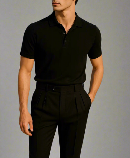 Raven Black Double-Pleated Trousers High-Waist Tapered Fit - Adam Spirit