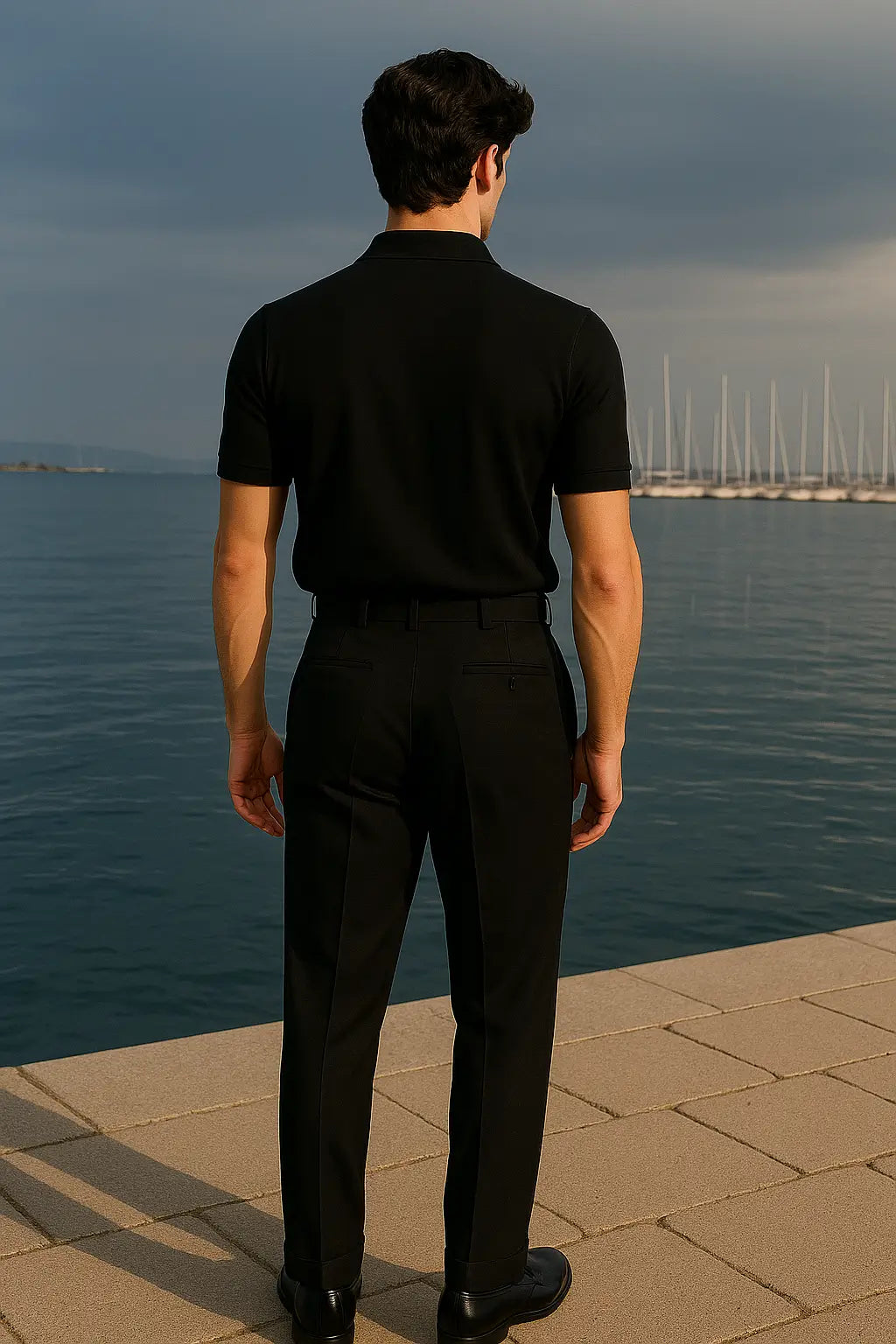 Raven Black Double-Pleated Trousers High-Waist Tapered Fit - Adam Spirit