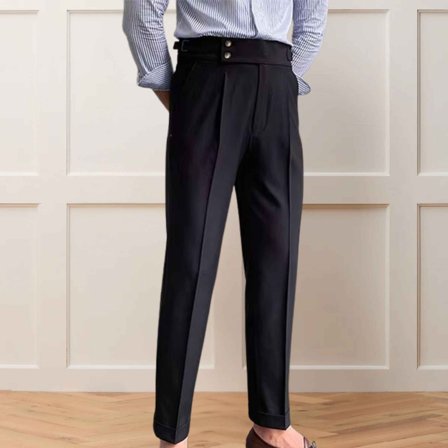 Black Double Button Gurkha Pants - With Side Adjuster Buckles - Adam Spirit