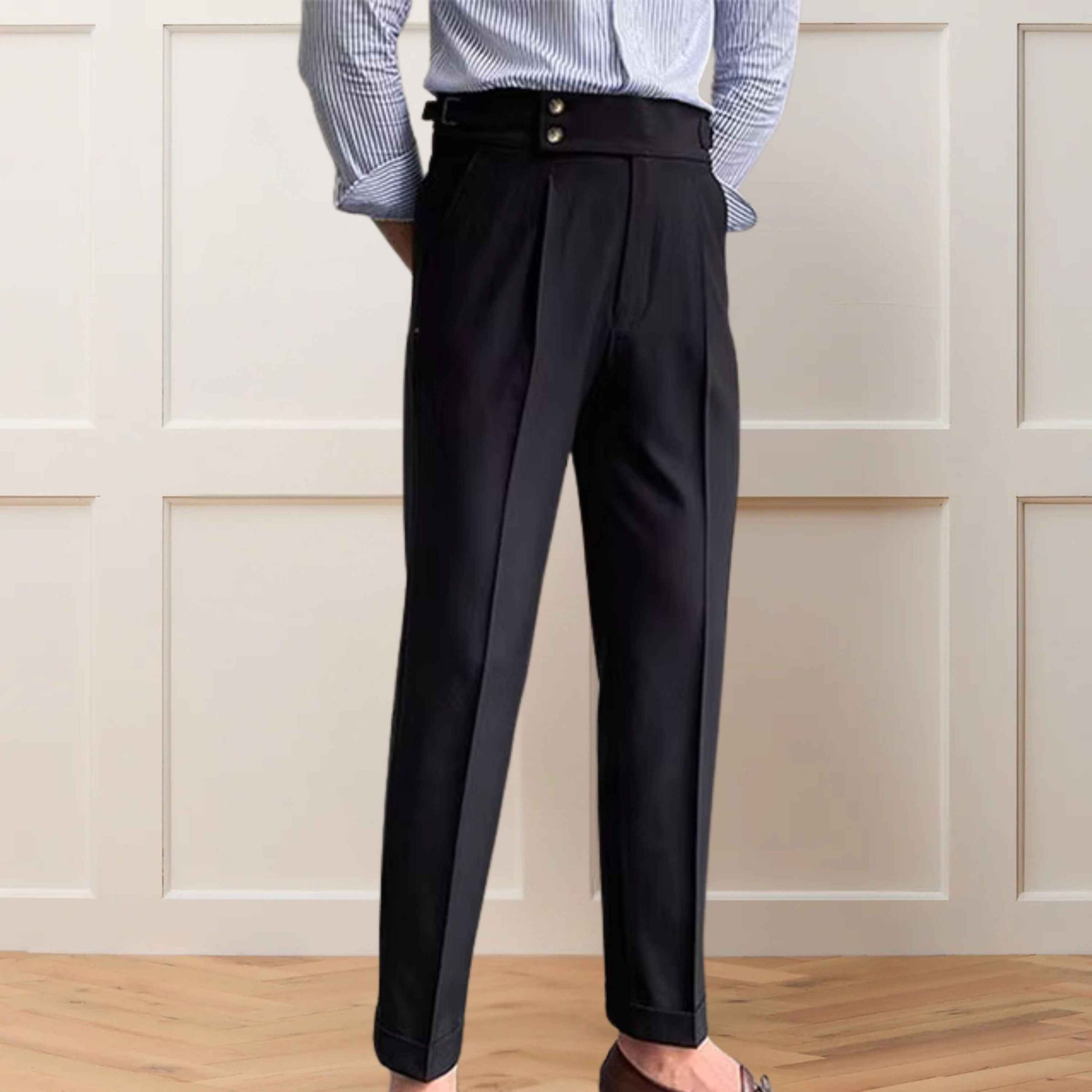 Black Double Button Gurkha Pants - With Side Adjuster Buckles - Adam Spirit