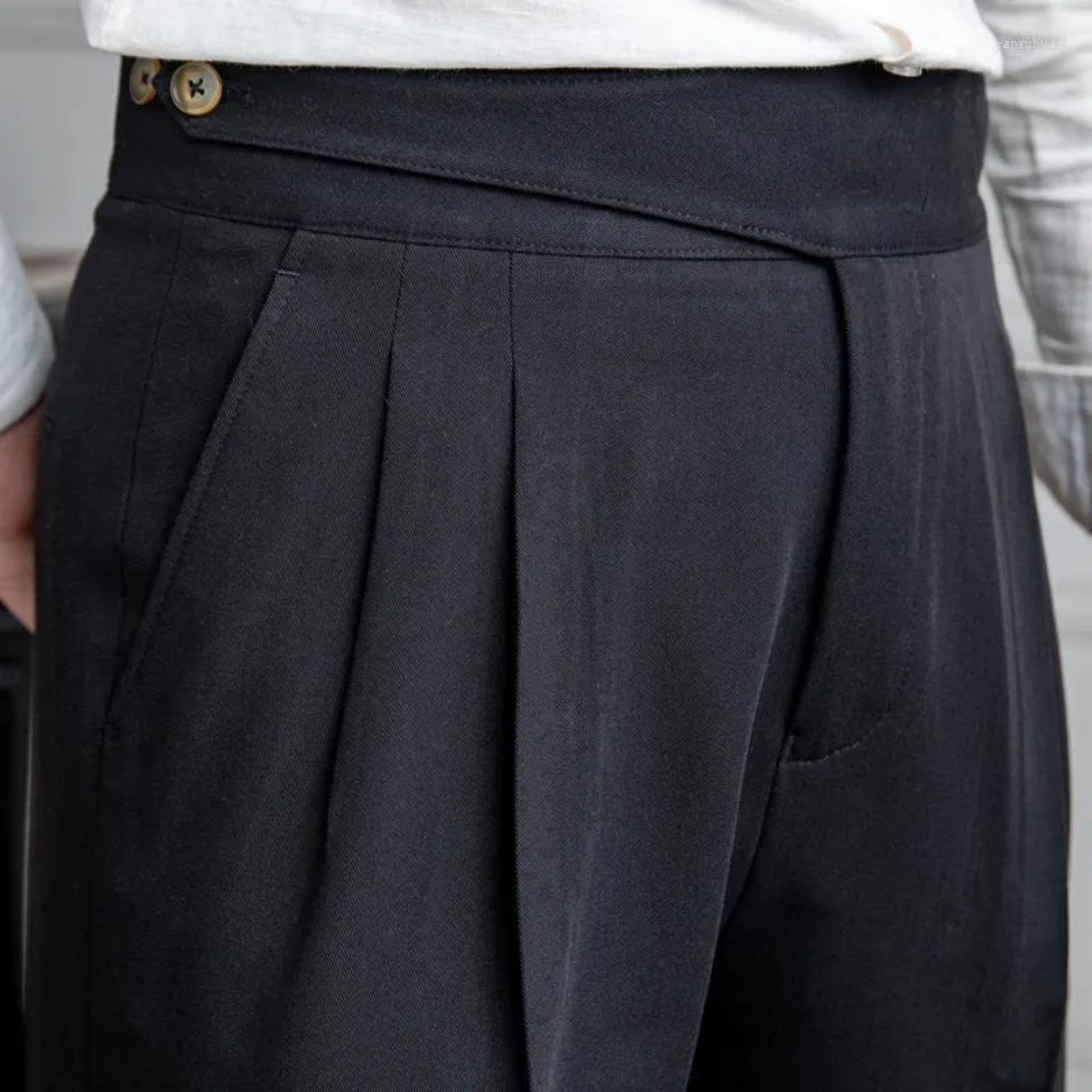 Blue Gurkha Pants – Double Pleated, High-Waisted Tailored Fit - Adam Spirit