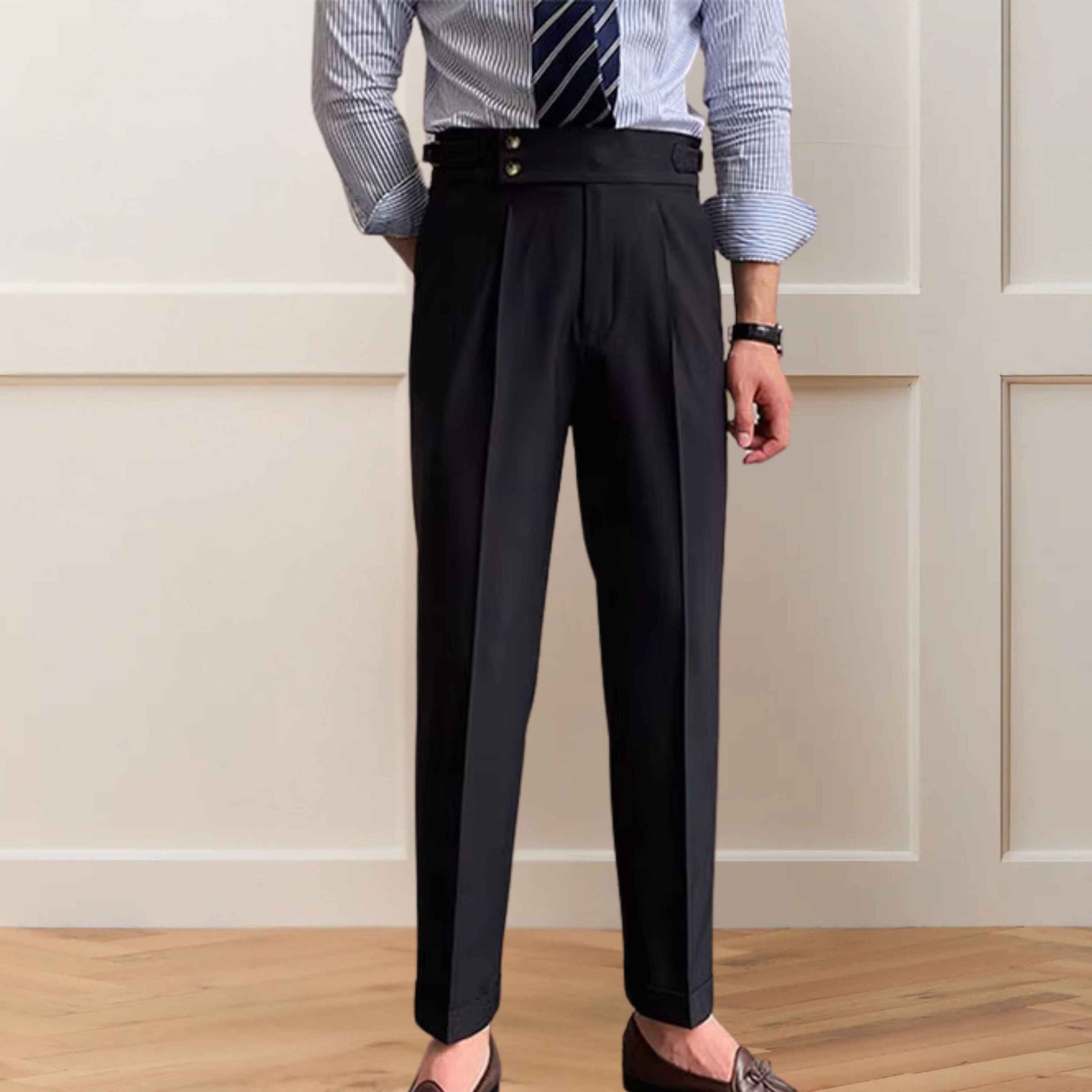 Black Double Button Gurkha Pants - With Side Adjuster Buckles - Adam Spirit