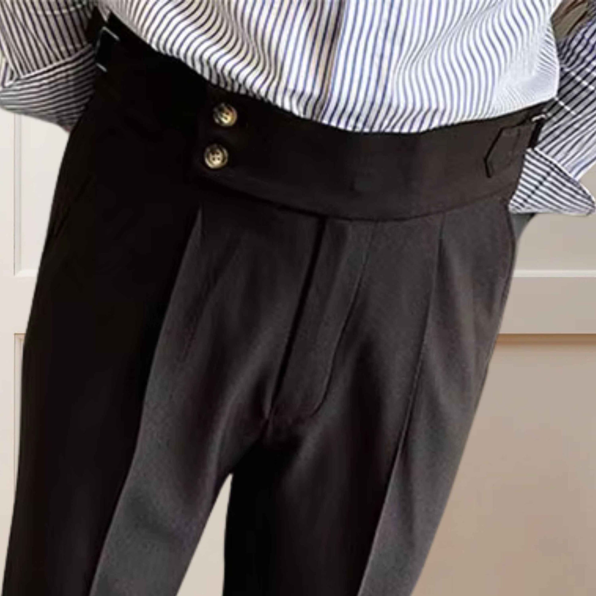 Black Double Button Gurkha Pants - With Side Adjuster Buckles - Adam Spirit