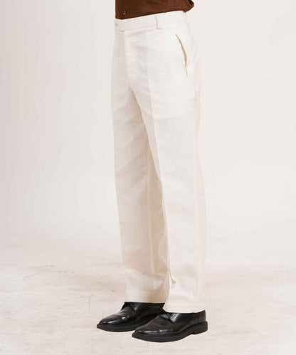 Ivory White Linen Gurkha Pants  Tailored Fit